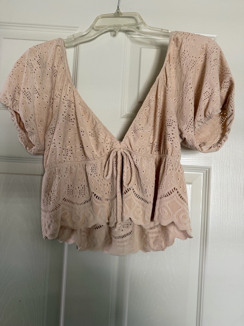 URBAN Romantics Blush Eyelet Tie-Front Peplum Top